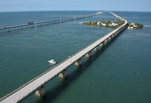 A replica of the Middle Keys' (old) Seven Mile Bridge, right, was required for the bridge explosion scene shot for the 1994 film "True Lies" starring Arnold Schwarzenegger and Jamie Lee Curtis. Photo: Andy Newman